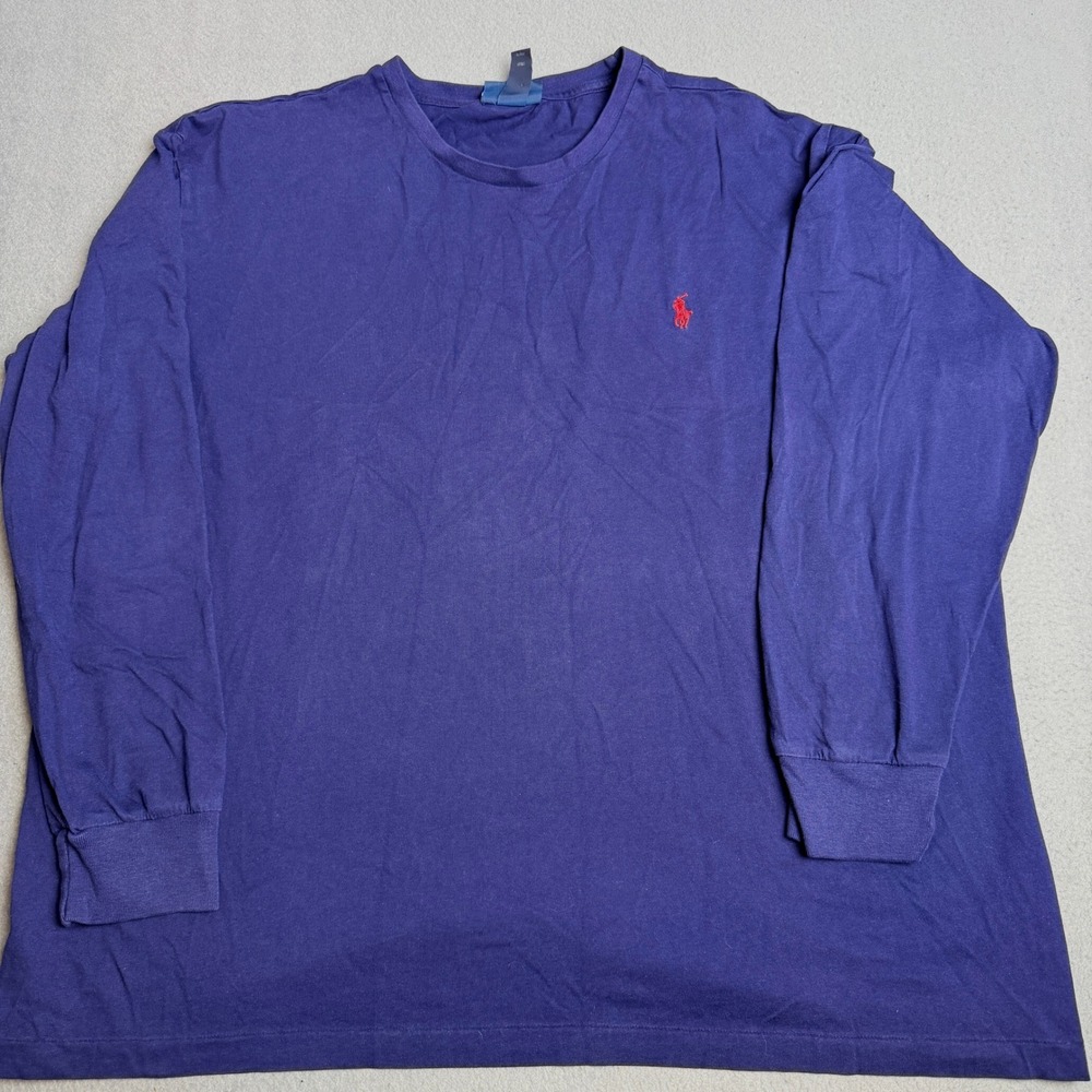 Polo Ralph Lauren Mens XXL Blue Long Sleeve T-Shirt Red Pony Logo Cotton Tee